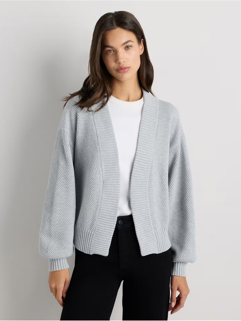 Quince 100% Organic Cotton Light Gray Open-Front Knit Cardigan Sweater Size Smal